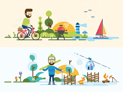 Telenor Characters - Summer and Winter character illustration summer telenor winter