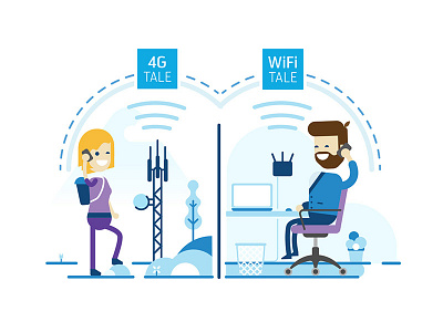 Telenor Illustration 4g blue character communication illustration lte man talking telenor wifi woman