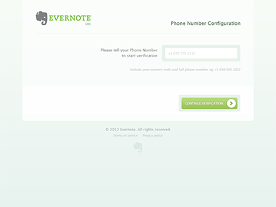 Evernote SMS form interface sms ui web app web design