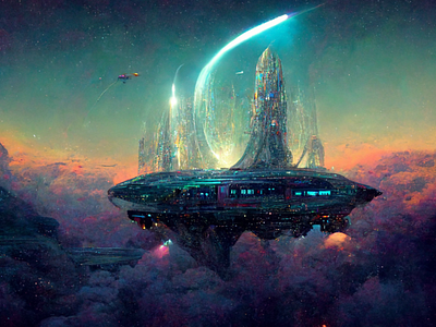 Ships Ahoy ai ai art illustration midjourney scene scifi sky space spaceship