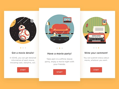 Ecoh Movie Onboarding app bao echo illustration ios movie onboarding phone