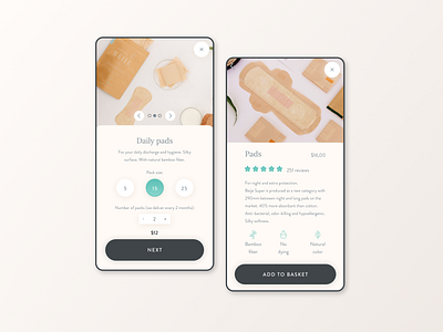 Subscription service for menstrual products bamboo beige beijeped menstrual products mobile mobile app design mobile ui mobile uiux subscription service