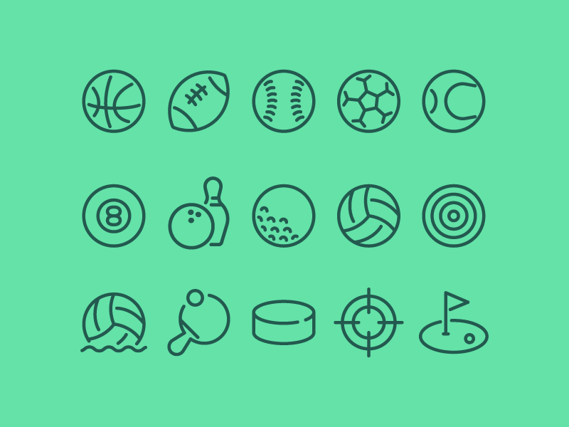 Sports Icons baseball basketball bowling football golf hockey icon icon set icons line pool soccer sports tennis vector volleyball water polo