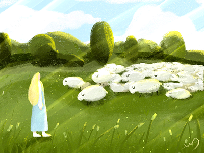 Girl and sheep illustration