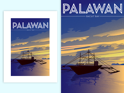 Bacuit Bay, Palawan, Philippines | Poster graphic design illustration landscape poster travel travel poster vector