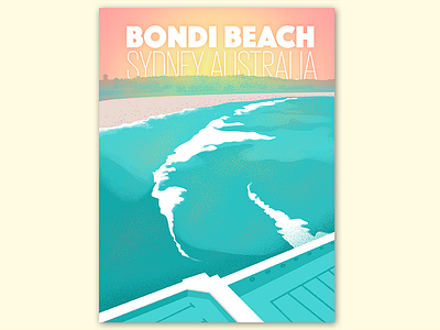 Bondi Beach | Sydney, Australia | Travel Poster beach illustration landscape pastels poster surf travel vector vintage
