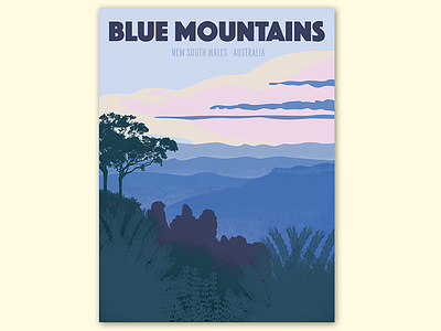 Blue Mountains | NSW Australia | Travel Poster hiking illustration landscape mountains pastels poster scenic travel vector vintage