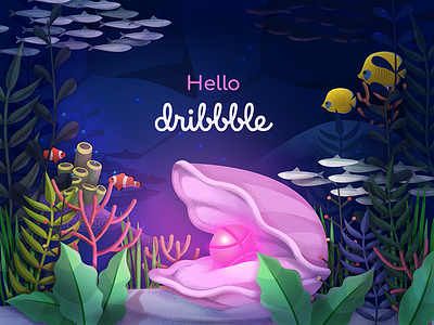 Hello Dribbble debut first shot fish illustration illustrator ocean photoshop