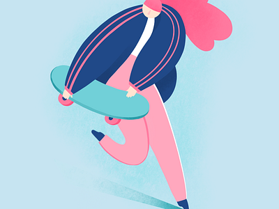 Skate Girl blue character design digital illustration editorial editorial illustration girl illustration pink pink hair procreate run skate skateboard skater woman young