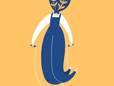 Jump Rope Girl bloom blue character design digital illustration editorial editorial illustration exercise flowers girl illustration jump jump rope leaves minimal playful procreate rope woman yellow