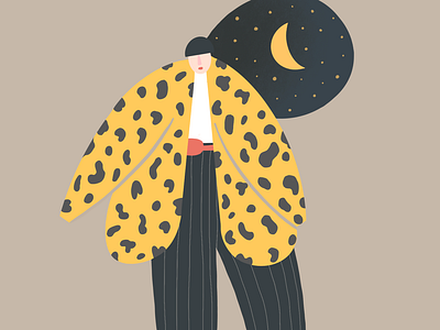 Night Girl black character design digital digital illustration drawing dress up editorial illustration fashion girl illustration minimal moon night night out outfit procreate style woman yellow