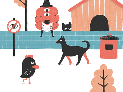 Who's the Spy? bird cat character design digital illustration dog drawing illustration procreate spy