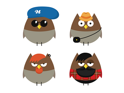 Hintsider Mascot Versions animal brown eyes hats hipsters mascot owl travel travelers types versions