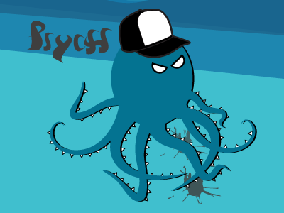 Psych Octopus character hat octopus spikes tentacles typography water