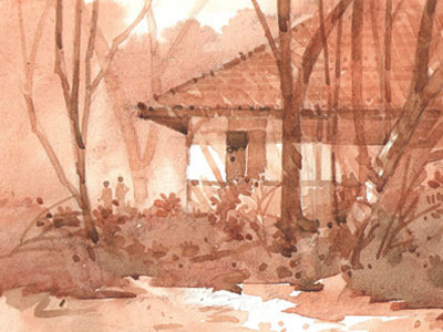 Way to the house illustration watercolor
