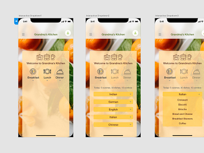 Dropdown menu for a food app