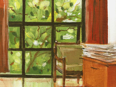 Drawing Room chair curtains illustration oil painting