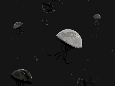 Moon-jellyfish pattern dark deep ipad jellyfish mobile moon pattern space wallpaper