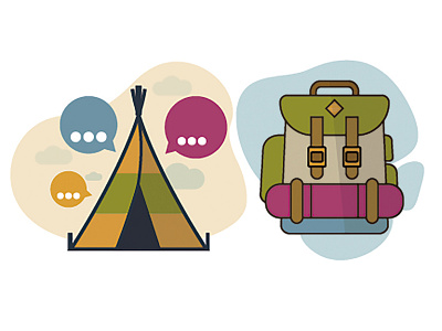 Camp adventure backpack camp campaign campfire graphic hike illustration knapsack trekking