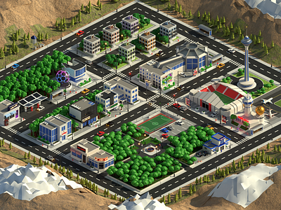 3D Isometric City 3d blender city game ui isometric lowpoly mobile game