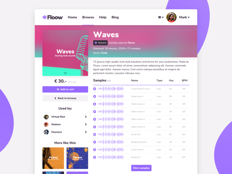 Product Page Design for conceptual sample store app branding concept design desktop music product product page sample sample pack sketch ui ux web website