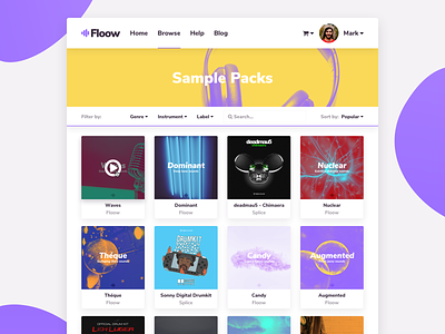 Floow - Sample packs page concept design desktop music product sample pack sketch ui ux web website