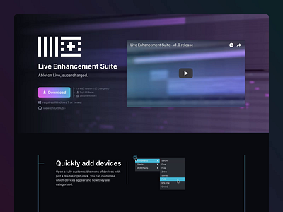 Live Enhancement Suite - Home Page design ableton branding design desktop download hero landing music product sketch web website