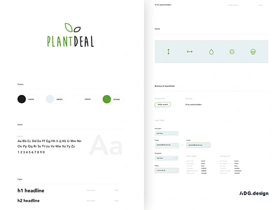 Plantdeal - Stylesheet brand design brand identity branding branding design color palette colors colorsandfonts colour icons input fields interfacedesign logo logodesign plants styleguide stylesheet typography