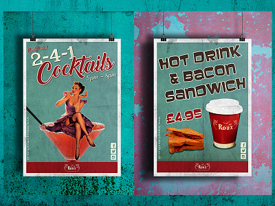 French Café Posters colourful grunge mockups pinup posters vintage