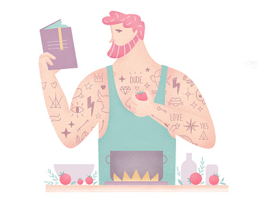 Dude book cook cooking design digital art food hipster illustration inspiration meal style tomato