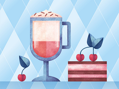 Latte breakfast cafe cake cherry coffee design editorial food illustration latte