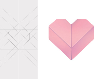 Logo brand heart illustration logo mark origami vector