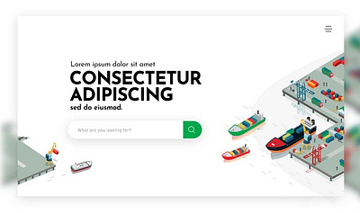 Landing Screen concept for Marine Cargo Insurance design illustration isometric typography ui vector website concept