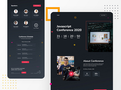 Conference Landing Page agency business conference dark dark theme dark ui design designer event landing landing page concept landingpage madeinwebflow ui ux web web design webflow website website design