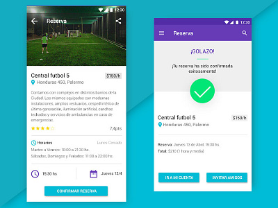 Reserva cancha de Fútbol app booking design football ui ux