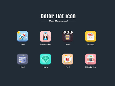 Color flat icon beauty clean flat food hotel icon ios8 marry movie shopping style travel
