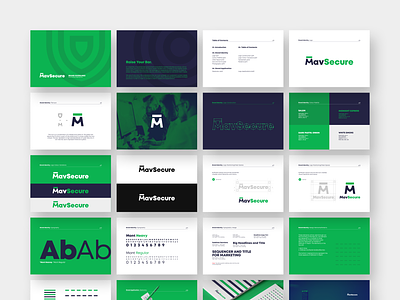 Brand Guidelines for MavSecure Group brand book brand guidelines cyber security green logo grid m logo m shield plogged style guide typography typography hierarchy
