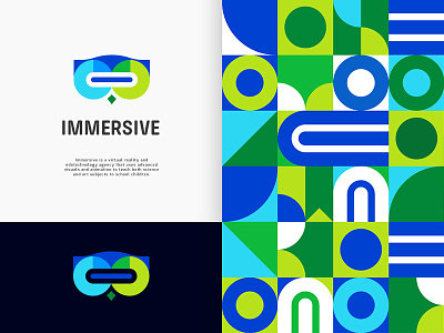 Immersive - Logo Option 2 (Coloured) branding technology open book colourful beautiful bright creative smart clever cute wise headset gradient story edutechnology immersive playful people line logo brilliant mark icon brand owl animal bird portal visual plogged school class children typography i vr virtual reality learn