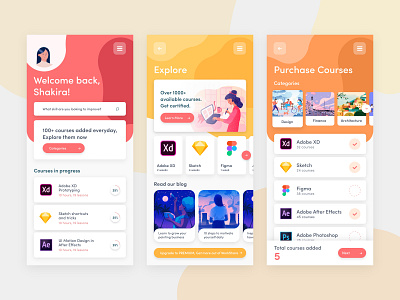 E-Learning App Closeup clean ui colorful colourful ecommerce free illustration learning online course ui ui design uix