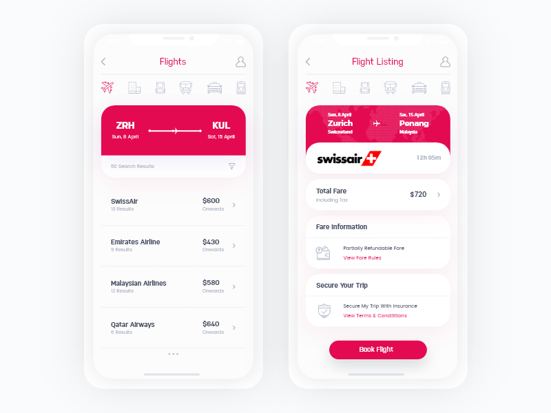 Travel + Booking App concept clean ui flight concept flight app ticket concept ticket app
