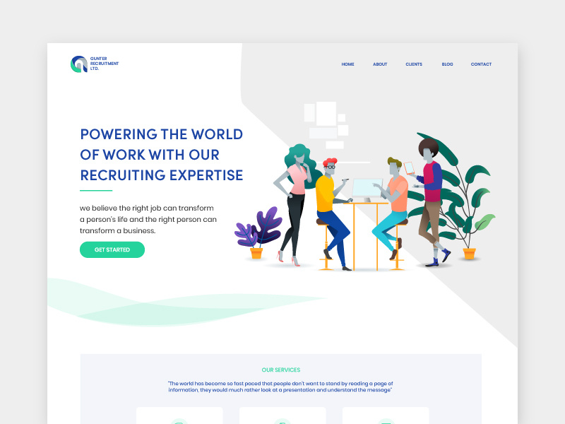 Gunter Recruitment Landing ui design logo clean ui design landing page illustration ui