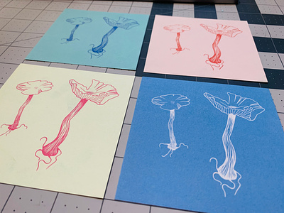Tiny Mushroom Prints digital mushrooms prints woodcut
