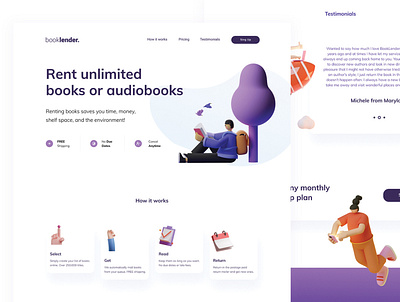 Book Lender Landing Page design header illustration landing page website website design