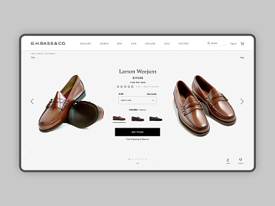 G.H. Bass Product Page ecommerce fashion brand product page shoes type ui ui design ux ux desgin webdesign website website design