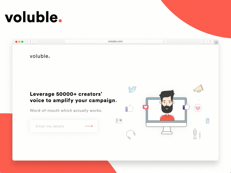 Voluble Desktop agency clean influencer marketing landing page minimal mobile website sketch ui web