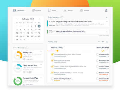 Project Helper App /dashboard/ calendar dashboard interface light project task theme ui ux