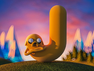 Day 10 - J is for Jake the Dog from Adventure Time 36days 36daysoftype 3d 3d art adventure time c4d cgi cinema4d cinema4dart finn the human illustration jake the dog nft nftart redshift redshift3d render type type art typography