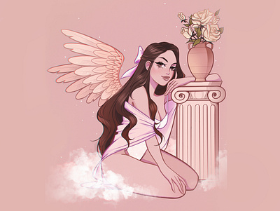 Dreamy girl with wings art cute godess illustration lady procreate