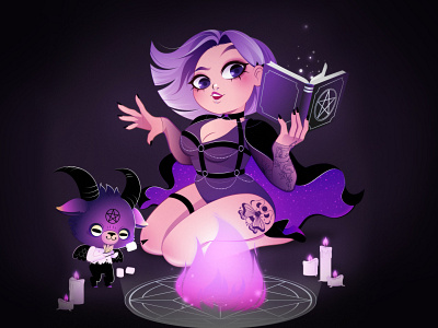 Black magic art cute flat illustration illustration vector