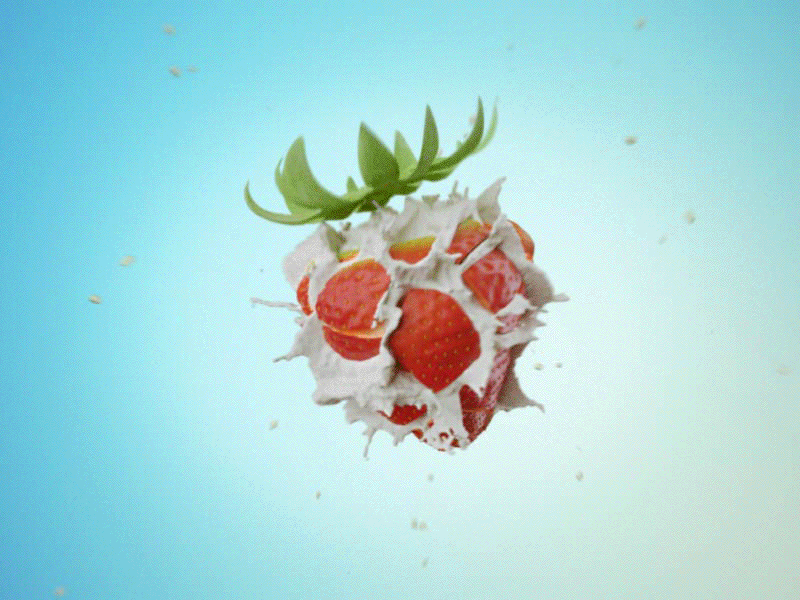 Xploberry yogurt c4d compositing fruit gif liquid motion design realflow shot splash strawberry